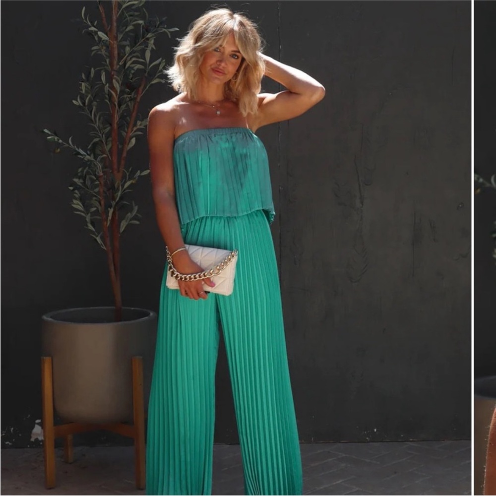 Elegant Teal Strapless Jumpsuit